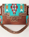 American Darling Messenger Bag Western Leather Hand Tooled Floral Carved Hair-On Cowhide Buckstitched 12in x 16in