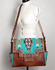 American Darling Messenger Bag Western Leather Hand Tooled Floral Carved Hair-On Cowhide Buckstitched 12in x 16in