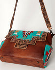 American Darling Messenger Bag Western Leather Hand Tooled Floral Carved Hair-On Cowhide Buckstitched 12in x 16in