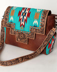 American Darling Messenger Bag Western Leather Hand Tooled Floral Carved Hair-On Cowhide Buckstitched 12in x 16in