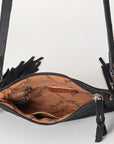 American Darling Small Cross body Bag Western Leather Floral Embossed Damascus Carved Genuine Leather 4.5in x 8in