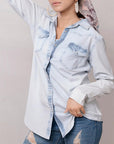 American Darling Leather Hand Tooled Carved Women Denim Shirt Jacket
