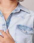 American Darling Leather Hand Tooled Carved Women Denim Shirt Jacket