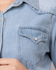 American Darling Leather Hand Tooled Carved Women Denim Shirt Jacket