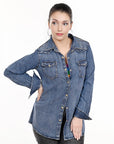 American Darling Leather Hand Tooled Carved Women Denim Shirt Jacket