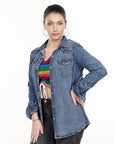 American Darling Leather Hand Tooled Carved Women Denim Shirt Jacket