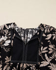 Floral Patchwork Split Neck 3/4 Sleeve Mini Dress