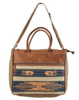 Upcycled Wool Canvas Tote With Genuine Leather Accent Western Style Handbag Everyday