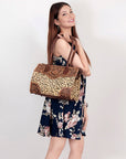 American Darling Duffel Hand Tooled Hair On Genuine Leather Women Bag Western Handbag Purse