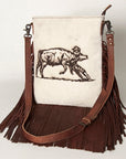American Darling Messenger Hand Tooled Hair On Genuine Leather Western Women Bag Handbag Purse | Cute