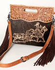 American Darling Clutch Hand Tooled Saddle Blanket Fabric Genuine Leather Western Women Bag Handbag Purse | Purses for Cute