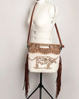 American Darling Clutch Hand Tooled Saddle Blanket Fabric Genuine Leather Western Women Bag Handbag Purse | Purses for Cute