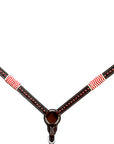 Bar H Equine Horse Genuine Leather Rawhide Stud Breast Collar ,Headstall Brown
