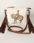 American Darling Western Small Crossbody Bag – Genuine Hair-On Cowhide Leather with Fringes, Adjustable Strap, Handcrafted in Texas
