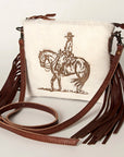 American Darling Western Small Crossbody Bag – Genuine Hair-On Cowhide Leather with Fringes, Adjustable Strap, Handcrafted in Texas
