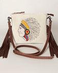 American Darling Western Small Crossbody Bag – Genuine Hair-On Cowhide Leather with Fringes, Adjustable Strap, Handcrafted in Texas