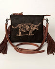 American Darling Western Small Crossbody Bag – Genuine Hair-On Cowhide Leather with Fringes, Adjustable Strap, Handcrafted in Texas