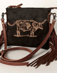 American Darling Western Small Crossbody Bag – Genuine Hair-On Cowhide Leather with Fringes, Adjustable Strap, Handcrafted in Texas
