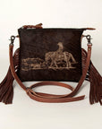 American Darling Western Small Crossbody Bag – Genuine Hair-On Cowhide Leather with Fringes, Adjustable Strap, Handcrafted in Texas
