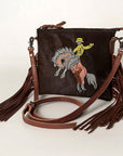 American Darling Western Small Crossbody Bag – Genuine Hair-On Cowhide Leather with Fringes, Adjustable Strap, Handcrafted in Texas