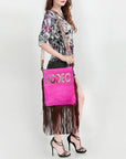 American Darling Messenger Hand Tooled Hair On Genuine Leather Western Women Bag Handbag Purse | Cute