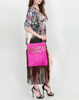 American Darling Messenger Hand Tooled Hair On Genuine Leather Western Women Bag Handbag Purse | Cute