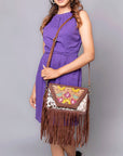 American Darling Clutch Hand Tooled Hair-On Genuine Leather Women Bag Western Handbag Purse