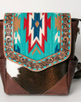 American Darling Backpack for Women, Hand Tooled Floral Leather, Hair-On Cowhide, Woven Saddle Blanket, Genuine Leather