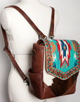 American Darling Backpack for Women, Hand Tooled Floral Leather, Hair-On Cowhide, Woven Saddle Blanket, Genuine Leather