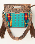 American Darling Clutch Hand Tooled Saddle Blanket Fabric Genuine Leather Western Women Bag Handbag Purse | Purses for Cute