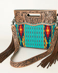 American Darling Clutch Hand Tooled Saddle Blanket Fabric Genuine Leather Western Women Bag Handbag Purse | Purses for Cute