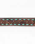 BAR H EQUINE Turquoise Sunflower Floral Hand Carved Western Fashion Premium Leather Belt Brown