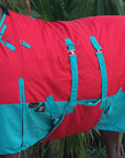 Hilason 600D Winter Waterproof Horse Turnout Blanket Belly Wrap Red & Turquoise