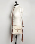 American Darling Western Small Crossbody Bag – Genuine Hair-On Cowhide Leather with Fringes, Adjustable Strap, Handcrafted in Texas