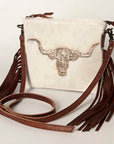American Darling Western Small Crossbody Bag – Genuine Hair-On Cowhide Leather with Fringes, Adjustable Strap, Handcrafted in Texas