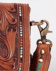 KBK104 - -CROSS BODY Hand Tooled Saddle Leather with Cowhide Ladies Bag KBK1