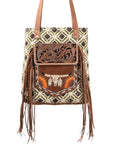 OHLAY KB367 TOTE Hand Tooled Upcycled Wool Upcycled Canvas Genuine Leather women bag western handbag purse