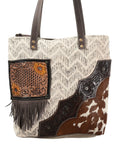 OHLAY KB373 TOTE Hand Tooled Upcycled Wool Upcycled Canvas Hair-on Genuine Leather women bag western handbag purse