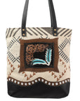OHLAY KB386 TOTE Hand Tooled Upcycled Wool Upcycled Canvas Genuine Leather women bag western handbag purse