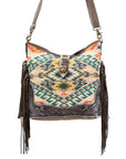 OHLAY KB396 Cross Body Hand Tooled Upcycled Wool Upcycled Canvas Hair-On Genuine Leather women bag western handbag purse