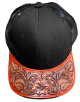American Darling Men Women Adjustable Cap With Leather On Visor Black