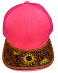 American Darling Men Women Adjustable Cap With Leather On Visor Red
