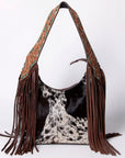 Tooled Leather Hobo Bag With Hair On Hide Western Style