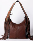 Tooled Leather Hobo Bag With Hair On Hide Western Style