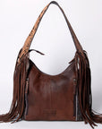 Tooled Leather Hobo Bag With Hair On Hide Western Style