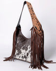 Tooled Leather Hobo Bag With Hair On Hide Western Style