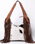 Tooled Leather Hobo Bag With Hair On Hide Western Style