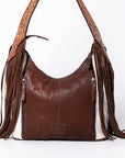 Tooled Leather Hobo Bag With Hair On Hide Western Style