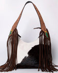 Tooled Leather Hobo Bag With Hair On Hide Western Style