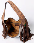 Tooled Leather Hobo Bag With Hair On Hide Western Style